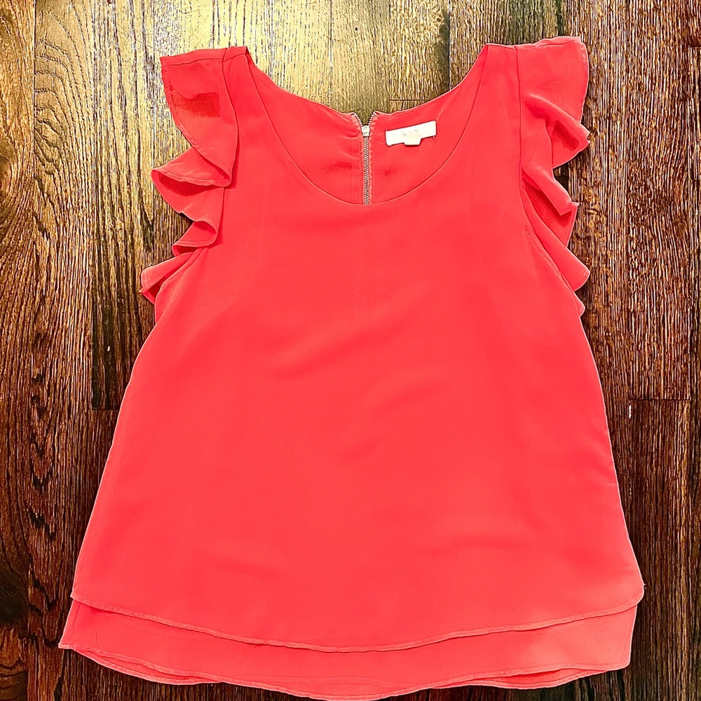 Vibrant Coral Ruffle Sleeve Blouse